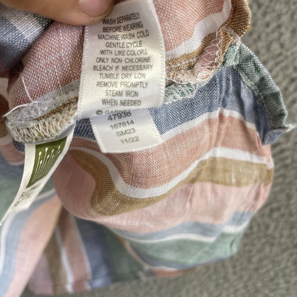 Garnet Hill Top Womens 18  Pink Green Stripes Collared 100% Linen Button Up - Picture 7 of 11